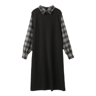 西町村屋毛针织拼接连衣裙女秋冬新款休闲文艺假两件套XX9D10492