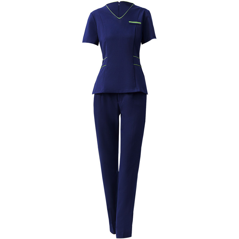 新款美容师工作服女养生馆中袖显瘦气质套装美容院足浴足疗技师服