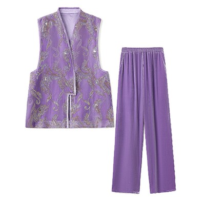 新中式国风贵气真丝丝绒三件套女