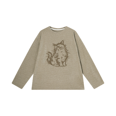 吴童童卡通植绒圆领长袖内搭T恤