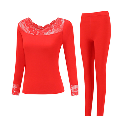 红色女秋衣秋裤套装妈妈保暖内衣
