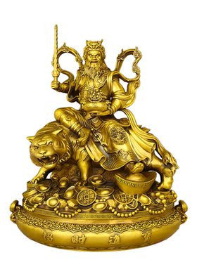 黄铜赵公明武财神聚宝盆家居摆件