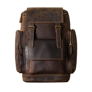 真皮复古手工大容量疯马皮双肩包男头层牛皮做旧旅行背包电脑女包