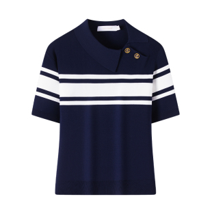 [明星同款]Navigare意大利小帆船夏季条纹短袖polo衫女士针织T恤