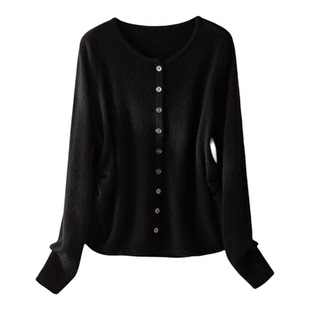 小蛮腰~100山羊绒开衫 休闲圆领百搭针织羊绒衫上衣