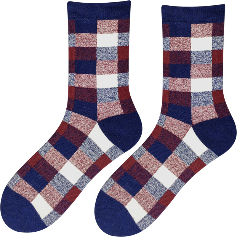 休闲商务格子男袜秋冬厚英伦风纯棉袜子男彩色格纹中筒复古潮长袜