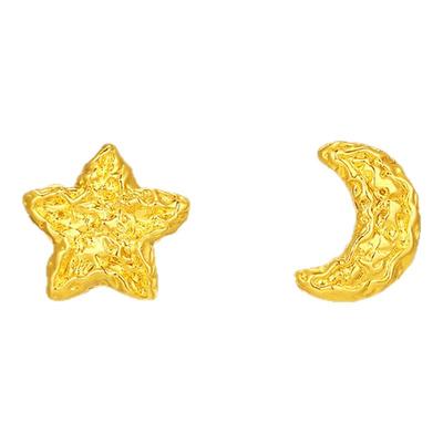 潮宏基陨石星星糖月亮足金耳钉黄金耳饰碎金爆闪生日礼物 计价