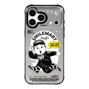 PAPERWORKS原创STAFF321RUN跑图案英文款磁吸充电MagSafe适用苹果iPhone17ProMax电镀银相机触摸按键手机壳