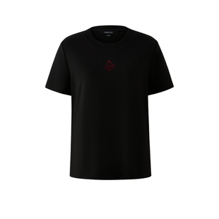 PRICH简约植绒印花圆领短袖T恤2026春季新款休闲宽松通勤上衣女