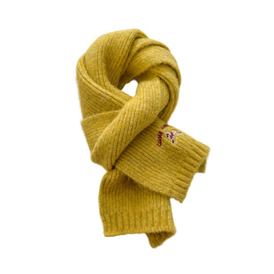 姜黄色毛线针织儿童厚围巾女秋冬季宝宝保暖护颈短小围脖套男女孩