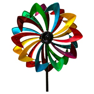 风车户外装饰花园庭院别墅露台铁艺旋转模型摆件太阳能灯七彩景观