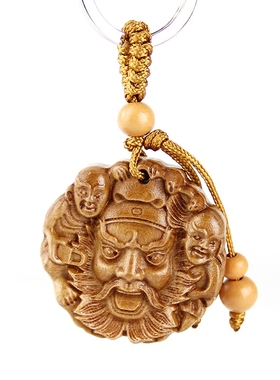 桃木雕刻钥匙钟馗像吊坠随身