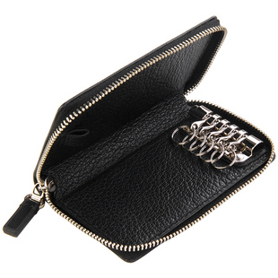 聚变手工皮具高端定制黑色十字纹牛皮真皮单拉链钥匙包(窄版)定制