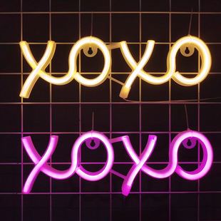 跨境led霓虹灯XOXO造型灯装 饰彩灯氛围挂日墙红布置圣诞节创意网