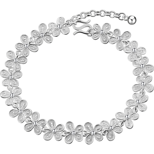 老银匠s990足银繁花似锦手链女蝴蝶花丝掐丝精致新中式纯银手饰品