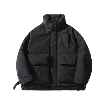 ALLIN 工装羽绒服男冬季黑色大口袋鸭绒加厚保暖短款立领情侣外套