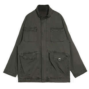 洛边 【势不可挡】纯棉重磅工装宽松潮外套秋季复古军绿夹克上衣