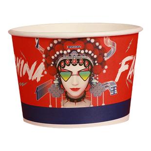 纸碗一次性带盖家商用国潮圆形食品级外卖打包餐盒定制小吃即弃碗