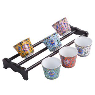 珐琅彩折枝纹品茗杯功夫茶杯陶瓷茶具小杯子茶碗套装6只家用高档