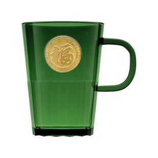 吴裕泰中古风福字玻璃杯祖母绿色杯