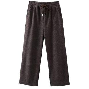 宛宛大码胖mm保暖加绒毛呢阔腿裤女秋冬高腰休闲裤子垂感直筒长裤