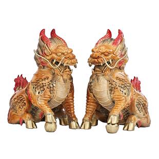 铜欣祥彩铜祥瑞麒麟摆件一对家居办公室装饰品开业乔迁商务礼品