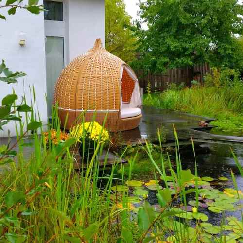 藤编铝合金鸟窝床户外藤躺床懒人椅圆形花园庭院民宿泳池大鸟笼床