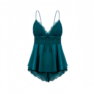 vs同款性感真丝睡衣女春秋季纯欲带胸垫桑蚕丝家居服三件套礼盒装