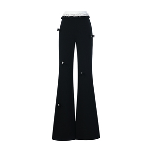 lefame拉飞姆春季蝴蝶结针织长裤时尚宽松喇叭裤阔腿裤休闲裤女