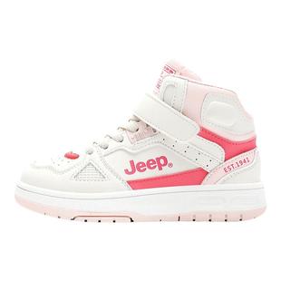 JEEP女童高帮板鞋秋冬儿童运动鞋加绒二棉魔术贴男童休闲鞋子女孩