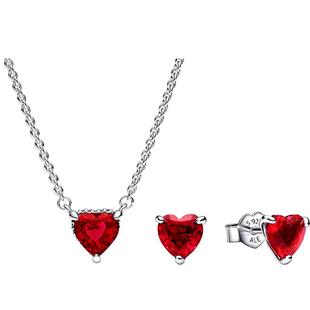 [新年礼物]Pandora潘多拉烈焰之心项链颈饰耳钉套装红色爱心