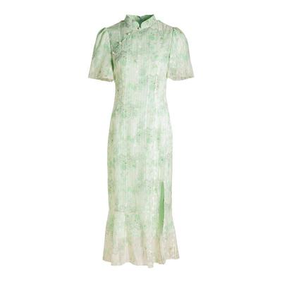 国风改良版绿色旗袍裙女夏中复古