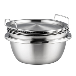 国风不锈钢盆套盆套娃沥水篮食品级滤油网沥水洗菜套装料理六件套