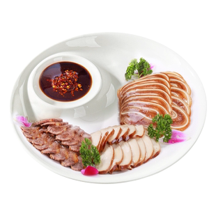 纯白饺子盘带醋碟陶瓷盘子蘸料盘装虾盘刺身子母盘白切鸡盘炒菜盘