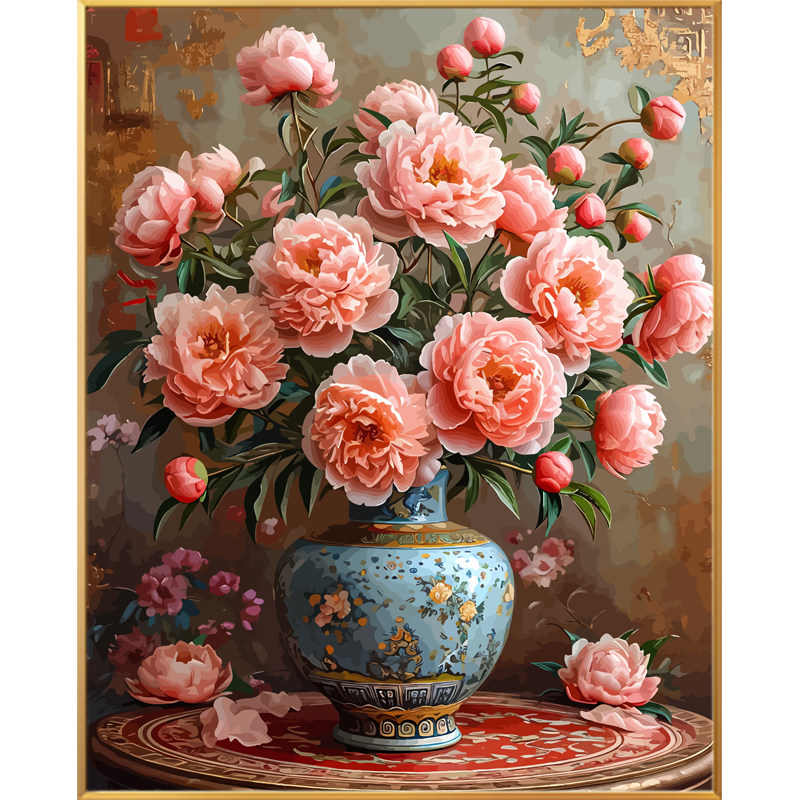 中式国潮瓶中花数字油画diy填充画画填色油彩画2024新款手工涂色