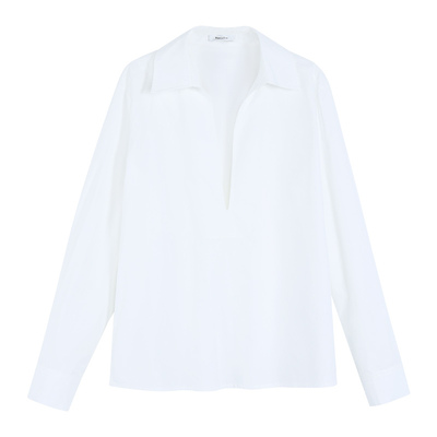 Maven Lin 品质腔调 莱赛尔白色V领长袖衬衫女极简通勤叠穿衬衣