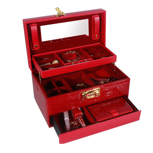 密码首饰盒收纳箱皮箱红色提彩礼金定亲聘金箱子结婚庆用品礼物