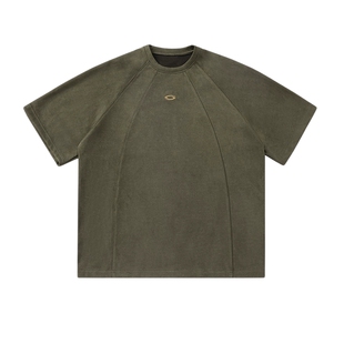 悟空有货美式复古麂皮绒拼接短袖T恤男夏季潮牌小众百搭休闲上衣