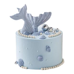 海洋风大小鱼尾硅胶模具美人鱼尾摆件生日蛋糕插件海洋主题装饰