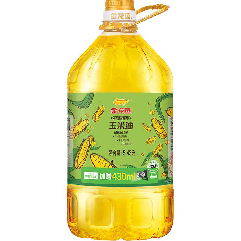 【加量不加价】金龙鱼不油腻轻年非转基因玉米油5.43L/桶 食用油