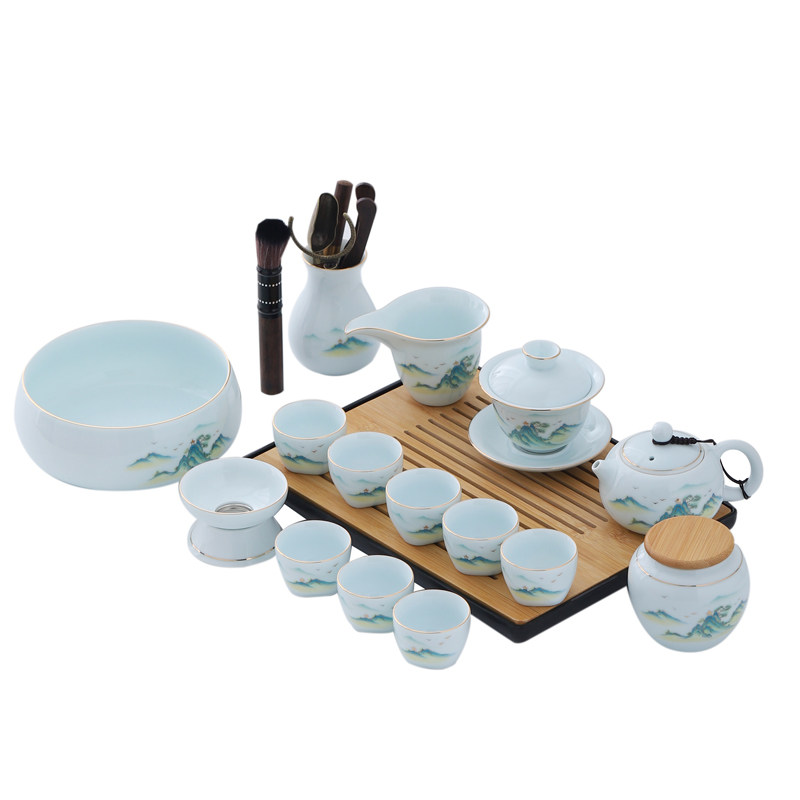 功夫茶具陶瓷轻奢小清新家用办公轻奢小套装西施壶盖碗茶道干泡盘