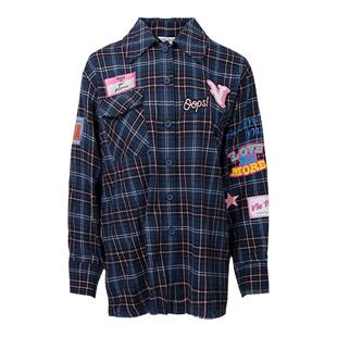 ViaPitti 白鹿同款2022秋季新品徽章印花格子衬衫百搭男友风外套