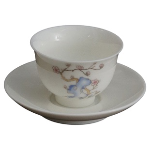 羊脂玉梅兰竹菊小茶杯茶碗带杯垫品茗杯功夫茶具家用支持定制logo