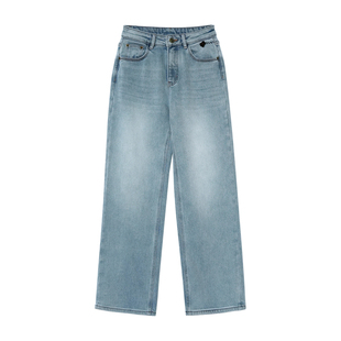 复合一体绒保暖棉弹牛仔裤 女士加绒加厚刺绣花朵直筒裤 冬k