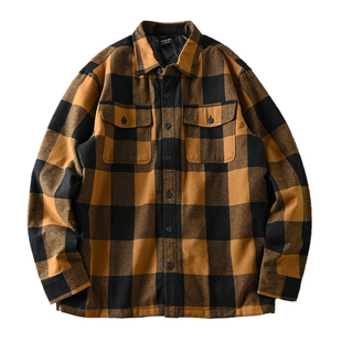 出口美国订单外贸男士秋冬经典格子法兰绒磨毛棉质衬衫加厚外套潮