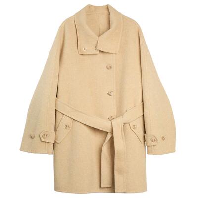 ELLE鹅黄色立领毛呢外套女