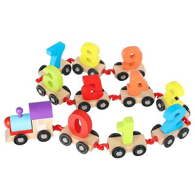 幼儿童早教益智力男孩女孩玩具1-2周岁3积木制拼装拖拉数字小火车