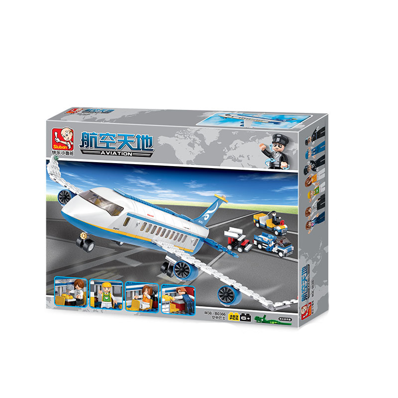 小鲁班空中巴士飞机航空客机航天拼装积木益智力拼插玩具模型6岁