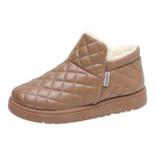 冬季加绒加厚皮面防水保暖雪地靴平底防滑软底休闲棉鞋外穿孕妇鞋