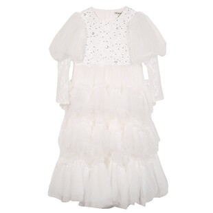 IVY HOUSE常春藤儿童装女童秋季款 绣花亮片蕾丝大裙摆礼服连衣裙